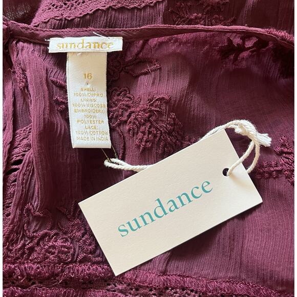 Sundance Poiret Lace Dress Wineberry Red Long Sleeve with Slip Size 16 NEW - Picture 11 of 12